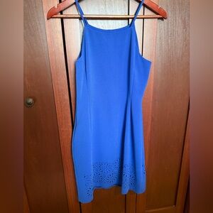 Banana Republic Sapphire Blue Spaghetti Strap Mini Dress with Laser-Cut Hem